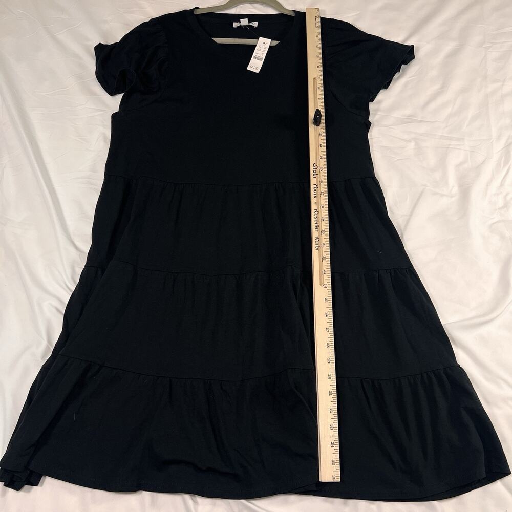 J. Crew Mini Dress Size XL Black Knit Broken-In Jersey Tiered Cotton Casual NWT - Picture 7 of 12